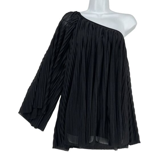 Topshop Tops - Topshop Womens Blouse Black Pleated Toga Top One Shoulder Bat Sleeve Size US 6